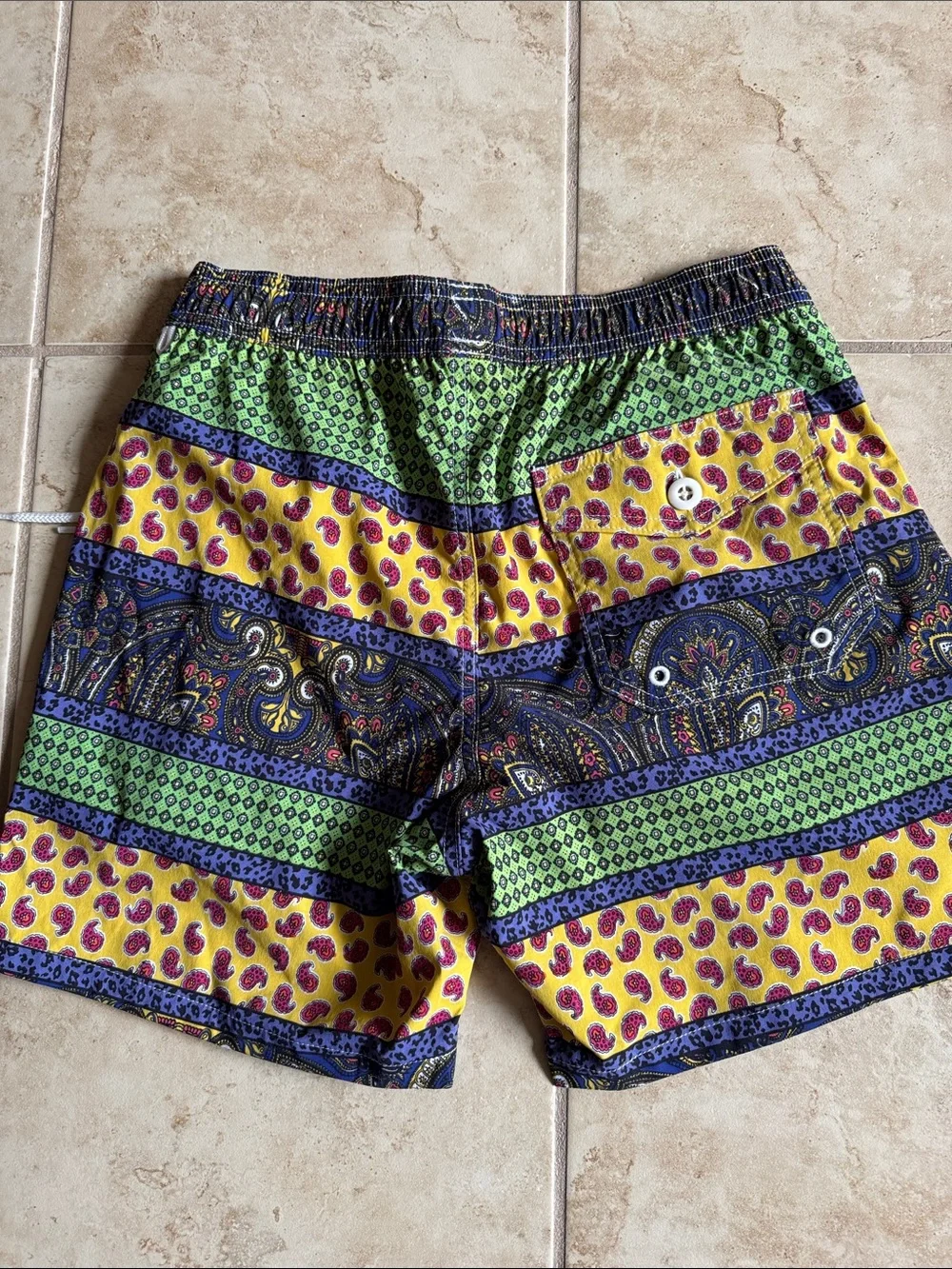 J Crew Men's Multicolored Paisley Print Stripe Mesh Lined Swim Trunks NWT Small